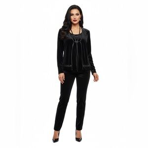 J.B.S. Black Velvet Beaded Trim Cardigan Top Size S/M